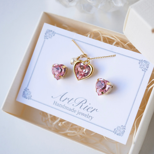 9カラー】ヨーロッパ産ハート型ガラスクリスタルのアクセサリーセット