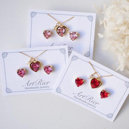 9カラー】ヨーロッパ産ハート型ガラスクリスタルのアクセサリーセット