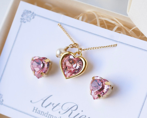 9カラー】ヨーロッパ産ハート型ガラスクリスタルのアクセサリーセット