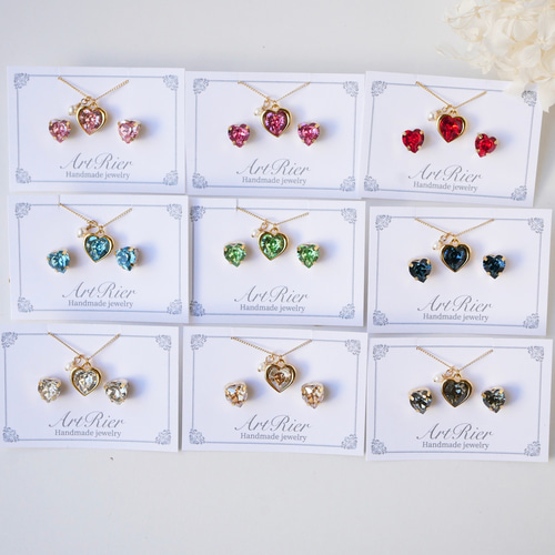 9カラー】ヨーロッパ産ハート型ガラスクリスタルのアクセサリーセット