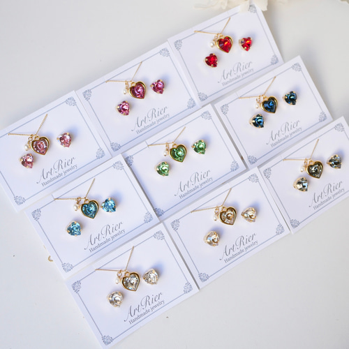 9カラー】ヨーロッパ産ハート型ガラスクリスタルのアクセサリーセット