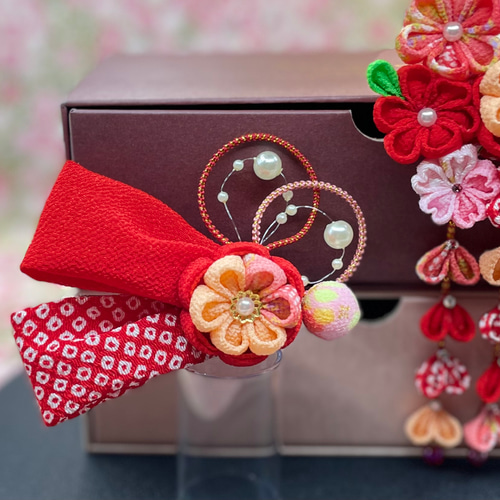 再販10以上』七五三髪飾り つまみ細工 3歳 赤系 成人式髪飾り 卒業式髪