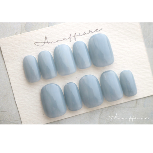 ネイルチップ くすみカラー 水色 シンプル ぷっくり 韓国 オーダーネイル 8adcbe48a3698422eebe3f7895cdb6