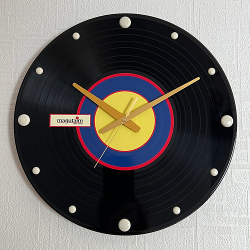 レコード型　掛け時計　アナログ レコード盤時計（黄＆紺） 掛け時計・置き時計 mjh A gallery 通販