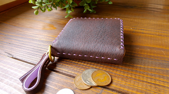 小さめのお財布　（ビターチョコ×ラベンダー） 6枚目の画像