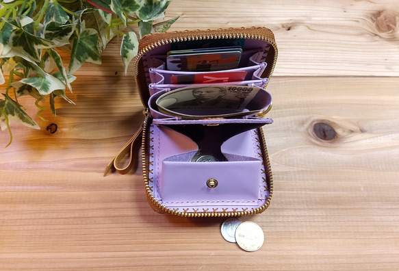 小さめのお財布　（ビターチョコ×ラベンダー） 4枚目の画像