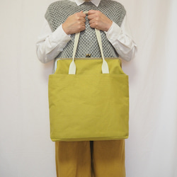 A4サイズもラクラク収納！帆布のがまぐち3wayリュックサック≪ヒワグリーン≫ 12枚目の画像