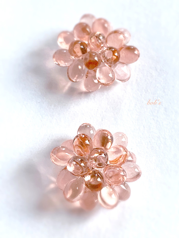 【bob's popular】glass beads pierce/earring＊rose 2枚目の画像