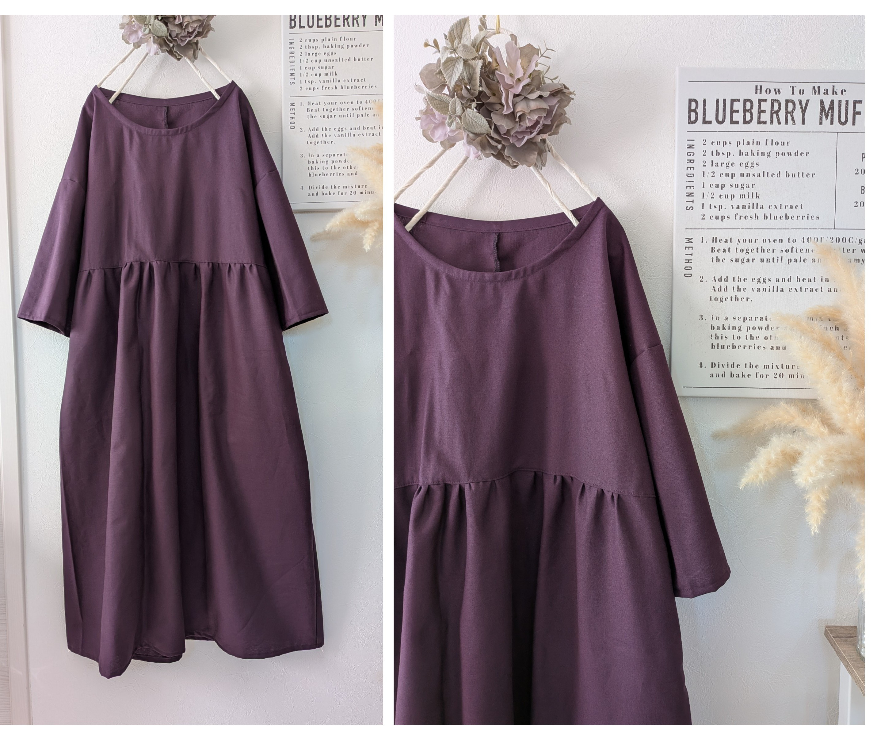 ♥切替ギャザーワンピ―ス♥コットンリネン　色変更可能