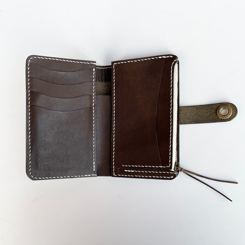 大特価 Middle wallet Olive本革 二つ折り財布 ウォレット オリーブ 小物