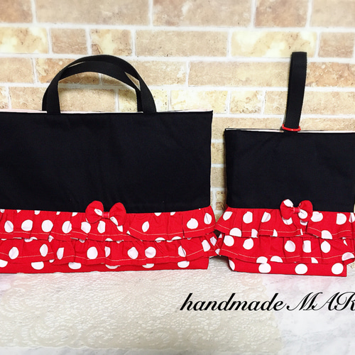 赤白ドットのラブリーなレッスンバッグ レッスンバッグ handmade MARY