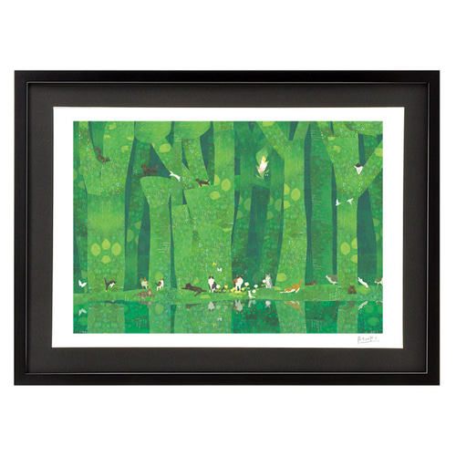 額装絵画【A3ノビ】いつか会える森 ※他サイズ、フレーム色変更可（白