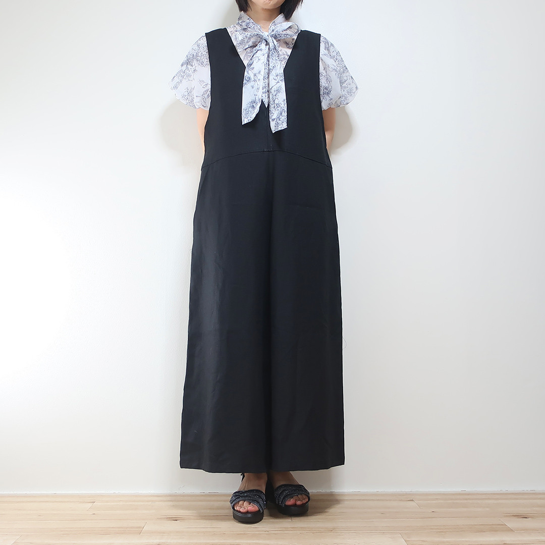 細見えゆったり ２サイズ Ａライン麻のサロペット（リネンツイル／２サイズ）