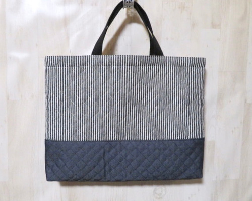 セミオーダーレッスンバッグ☆黒ヒッコリー×紺デニムキルト 男の子