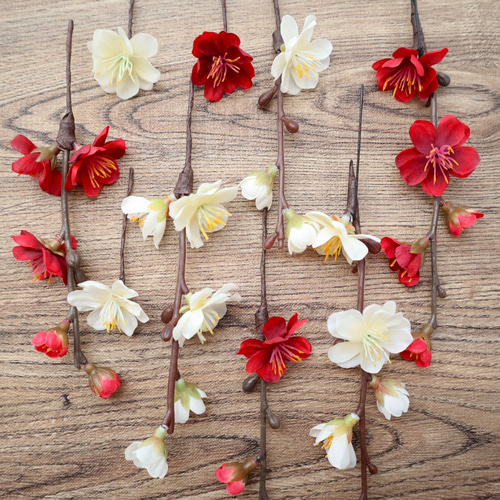 祝い鶴の水引の髪飾り＊紅白梅と菊が奏でる華やぎのヘッドドレス