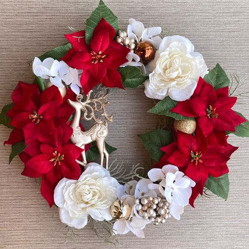 一点物【クリスマス】ポインセチアのクリスマスリース/36cm 