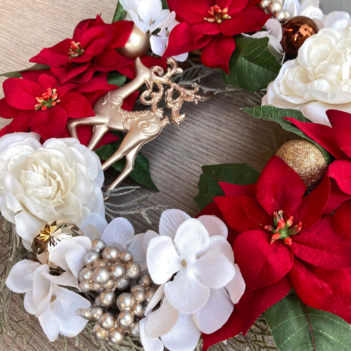 一点物【クリスマス】ポインセチアのクリスマスリース/36cm