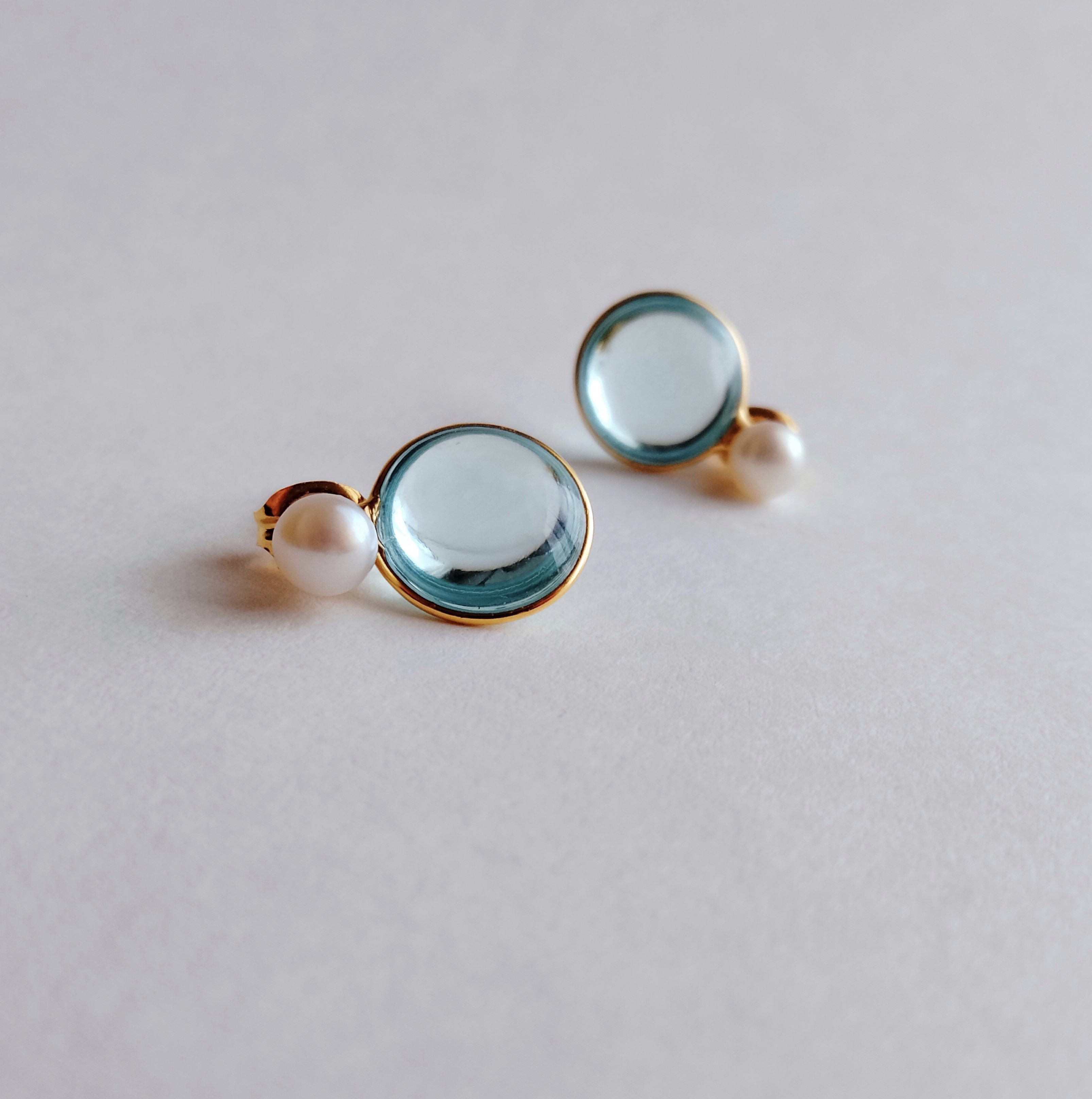 送料無料【受注制作】 2way  pearl ＋ glass - aqua blue