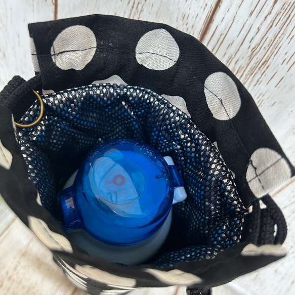 ビックサイズ　洗える　保冷保温　水筒ケース ペットボトルケース　ペットボトルホルダー　ショルダー可能 ドット黒色 19枚目の画像