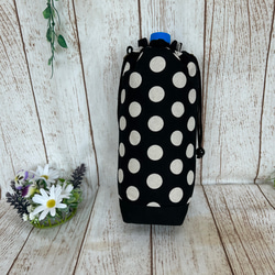 ビックサイズ　洗える　保冷保温　水筒ケース ペットボトルケース　ペットボトルホルダー　ショルダー可能 ドット黒色 2枚目の画像