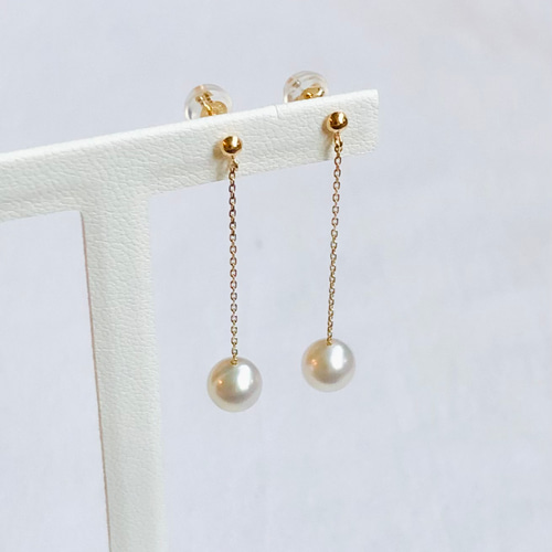 18金Akoya真珠ピアス(無調色) K18 無調色あこや真珠 ピアス lm ピアス（その他） JewelLaMarju