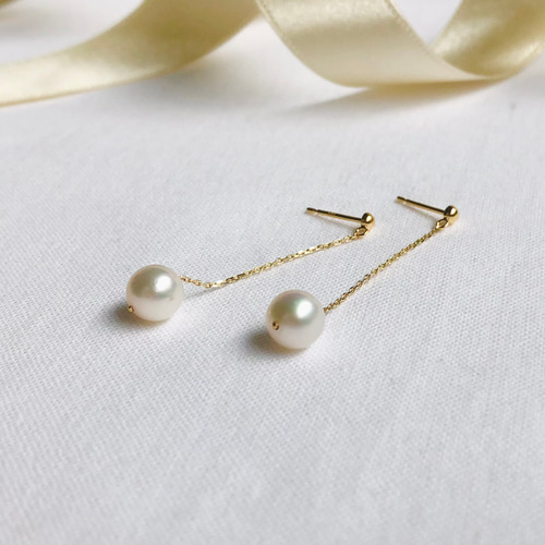 18金Akoya真珠ピアス(無調色) K18 無調色アコヤ真珠 一粒ピアス（約7.7mm） | iichi 日々の