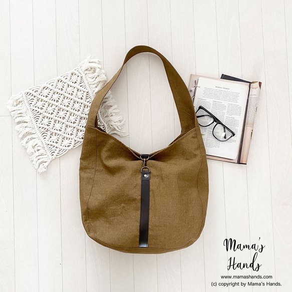 僅剩1件！ ⭐️ 已售出14件！ ⭐️ 《Linen Camel》棕色焦糖色皮革單肩包，大號♪ 第6張的照片