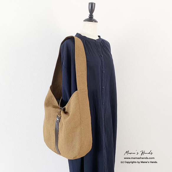 僅剩1件！ ⭐️ 已售出14件！ ⭐️ 《Linen Camel》棕色焦糖色皮革單肩包，大號♪ 第3張的照片