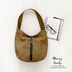 僅剩1件！ ⭐️ 已售出14件！ ⭐️ 《Linen Camel》棕色焦糖色皮革單肩包，大號♪ 第12張的照片