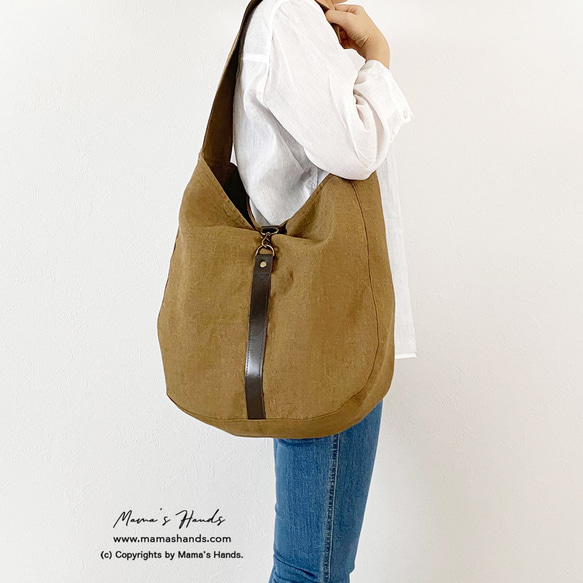 僅剩1件！ ⭐️ 已售出14件！ ⭐️ 《Linen Camel》棕色焦糖色皮革單肩包，大號♪ 第7張的照片