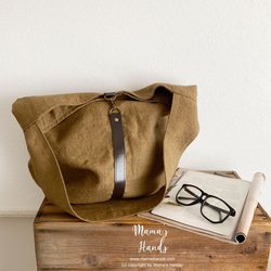 僅剩1件！ ⭐️ 已售出14件！ ⭐️ 《Linen Camel》棕色焦糖色皮革單肩包，大號♪ 第5張的照片