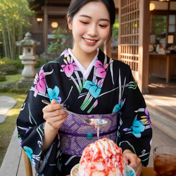 本藍染 菖蒲 正統派古典 内側からにじむ注染技法が大人の色香 裄68cm