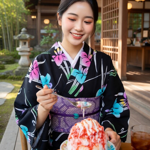 本藍染 菖蒲 正統派古典 内側からにじむ注染技法が大人の色香 裄68cm