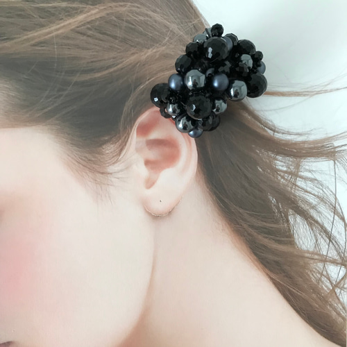 シュシュ  ヘアゴム  かぎ針編み  ブラックラメ 0_8959cad4ce7c85b40818bd0f47af