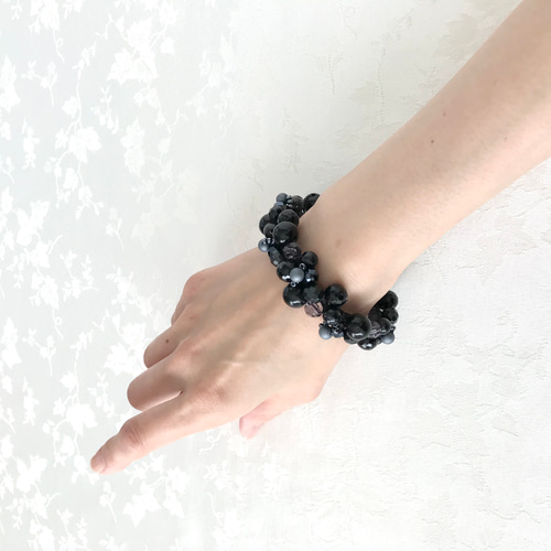 ブラック ビジュー クロッシェ シュシュ 黒 モノトーン かぎ針編み