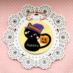 フェルトの名札★ハロウィン・満月の夜・黒猫ちゃんとお友達★児童館や保育実習に★彡ワッペン　名入れします　保育士 2枚目の画像