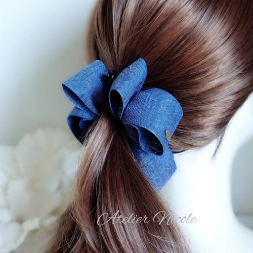 デニムファブリックリボン バナナクリップ ヘアクリップ・バナナ 