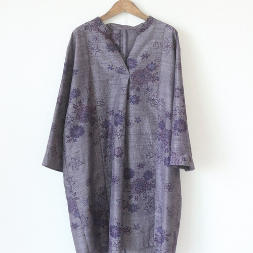 着物リメイクオーダー】スタンドカラー前タックシャツワンピース（裏地