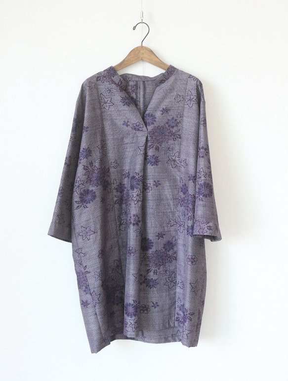 着物リメイクオーダー】スタンドカラー前タックシャツワンピース（裏地