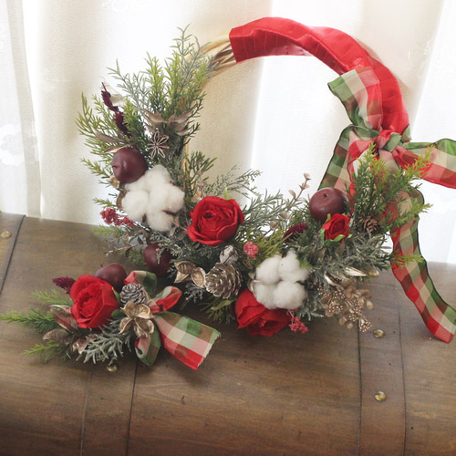 クリスマス飾りブーケ&リース クリスマスカラーのリースブーケ＆ブートニアセット アート