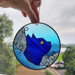 泡玉ガラス風　猫さんオーナメント(ブルー２） 1枚目の画像