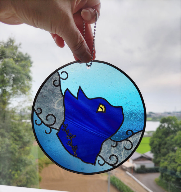 泡玉ガラス風　猫さんオーナメント(ブルー２） 1枚目の画像