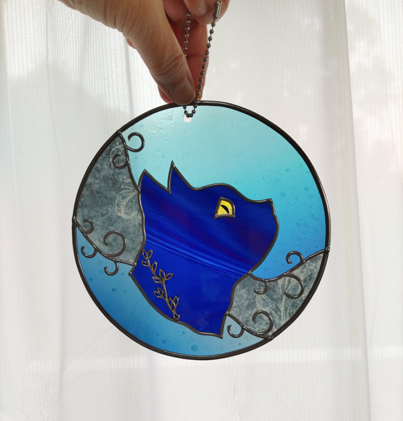 泡玉ガラス風　猫さんオーナメント(ブルー２） 2枚目の画像