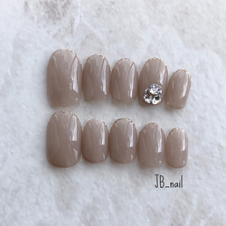 s1】ジュエリーネイル/シンプル上品ネイル/グレージュ/ゴールド