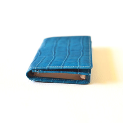 【名刺入れ：ターコイズブルー】クロコの型押し（牛）革+スムース（牛）革　MK-2002-CV 8枚目の画像