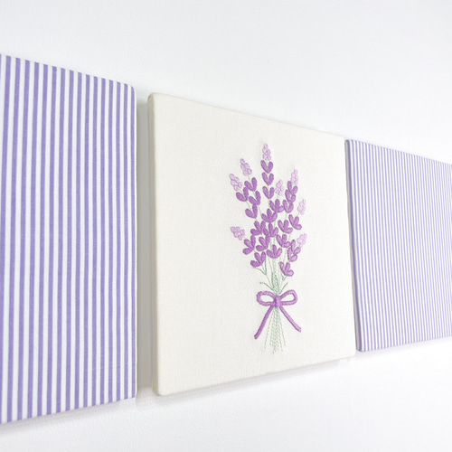 送料無料】ファブリックパネル ラベンダー刺繍 15×15cm 3枚セット