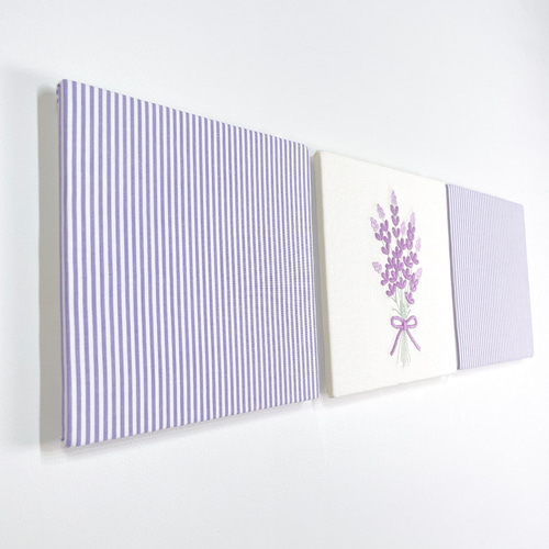 送料無料】ファブリックパネル ラベンダー刺繍 15×15cm 3枚セット