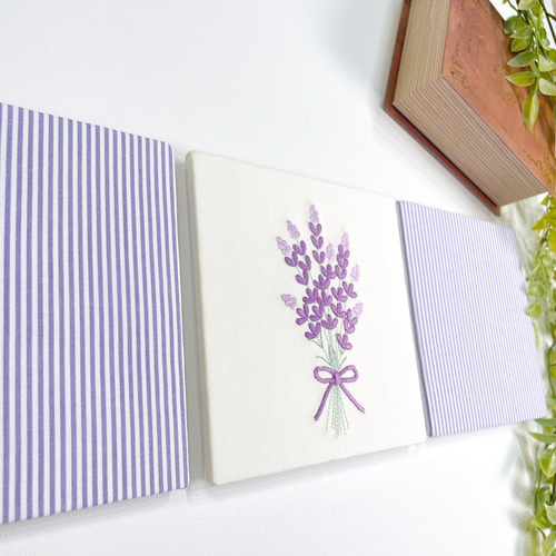 送料無料】ファブリックパネル ラベンダー刺繍 15×15cm 3枚セット