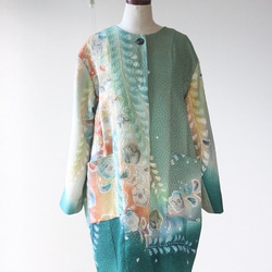 着物リメイク 白大島 リバーシブル ロング コート マキシ 古布 羽織