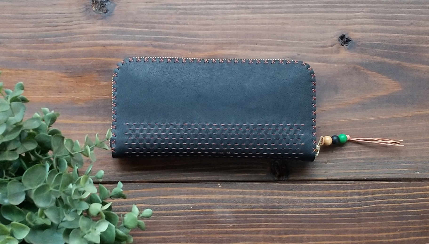 ダブルファスナー長財布（ミッドナイトグリーン）